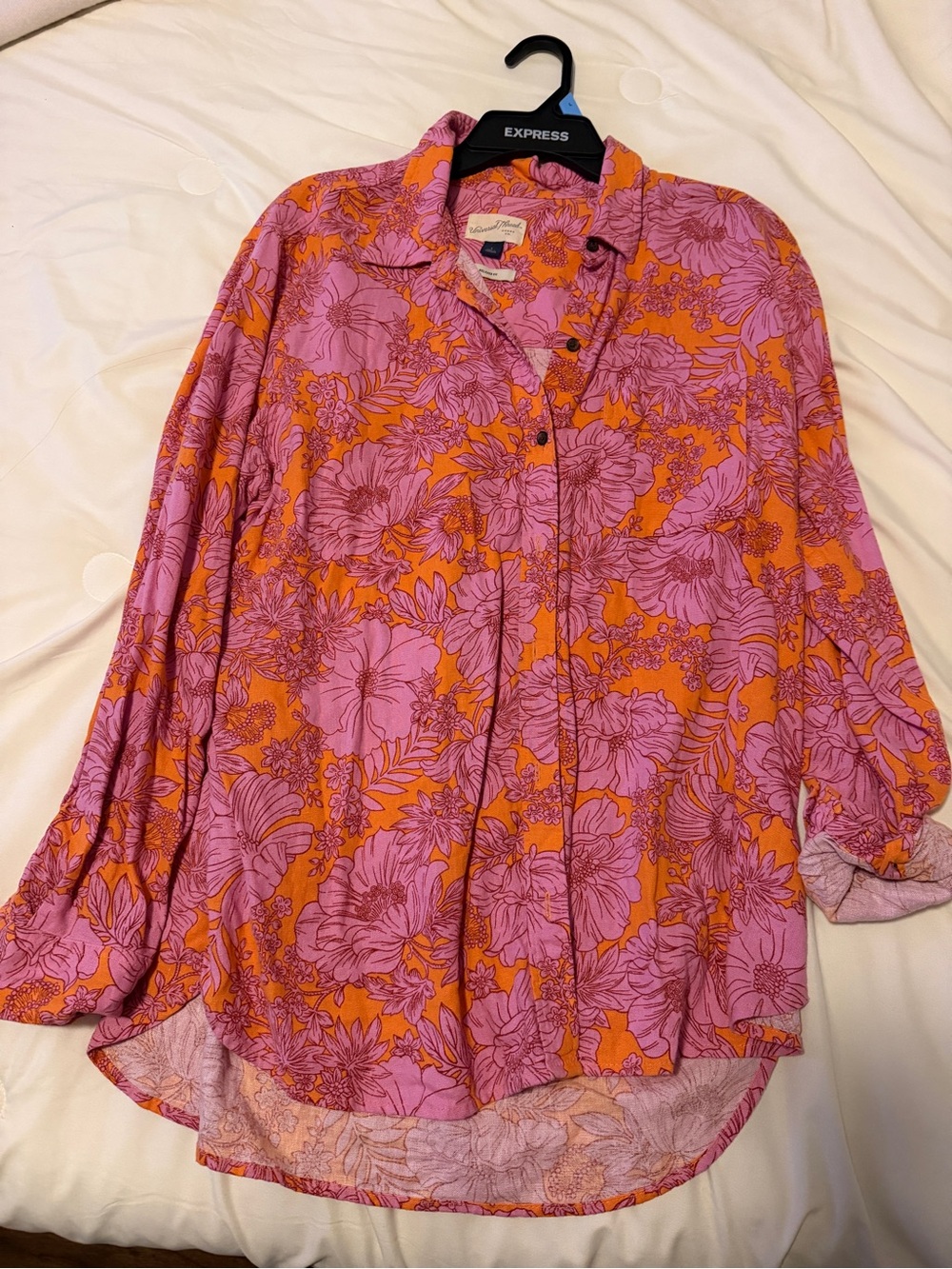 Universal Thread Floral Button-Down Shirt in Pink and Orange